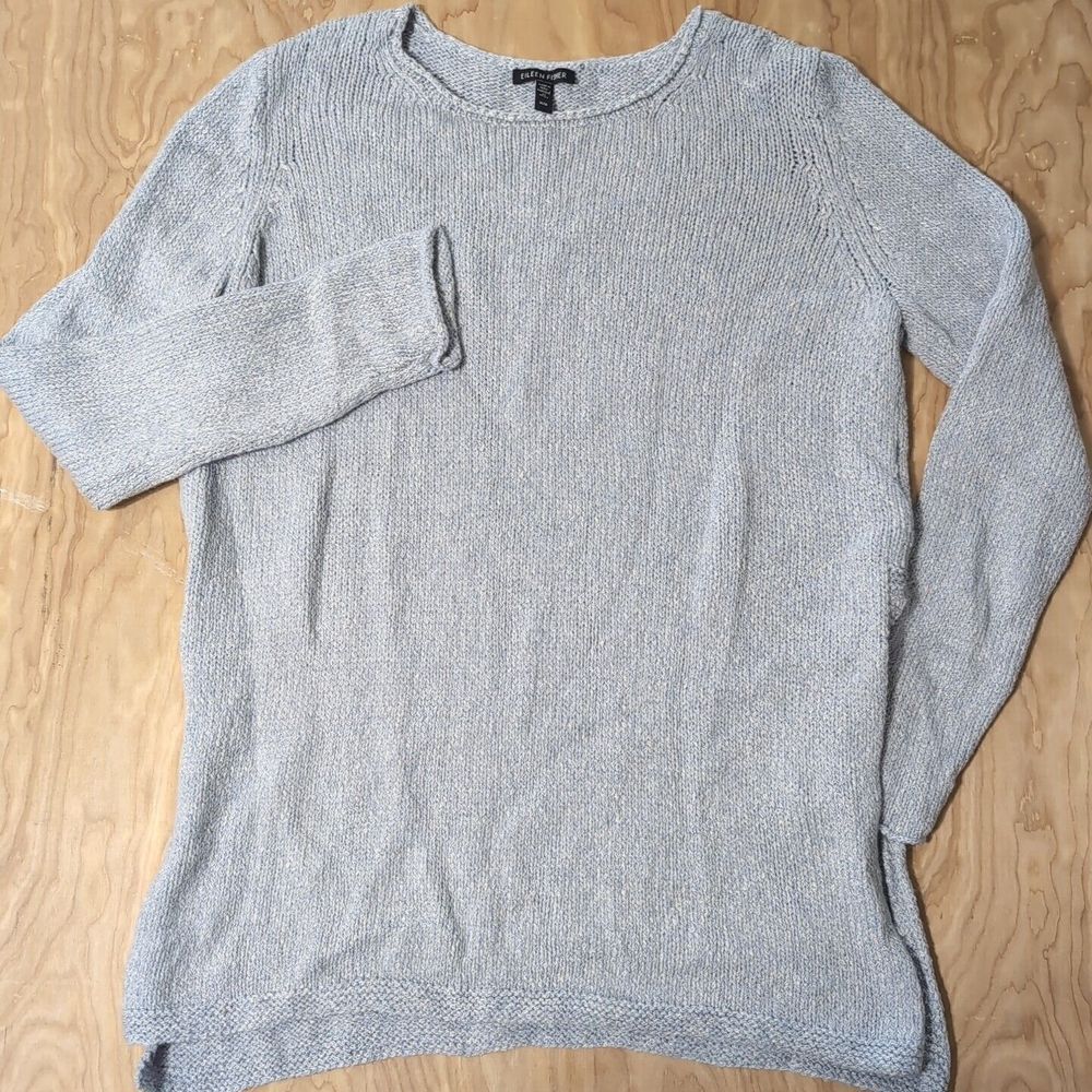 Eileen Fisher Soft Delphine Ballet Neck Side Slit Pullover Sweater Med $288